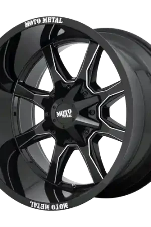 Moto Metal MO970 6X135/6X139.7 20X9 +12 GLOSS BLACK WITH MILLED SPOKE & MOTO METAL ON LIP Last Chance