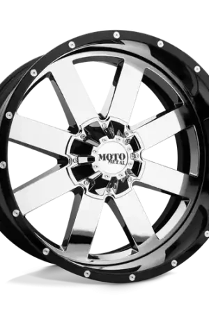 Cheap Moto Metal MO200 5X127/5X139.7 22X10 -18 CHROME CENTER GLOSS BLACK MILLED LIP