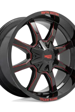 Sale Moto Metal MO970 BLANK 20X9 +0 GLOSS BLACK MILLED WITH RED TINT & MOTO METAL ON LIP