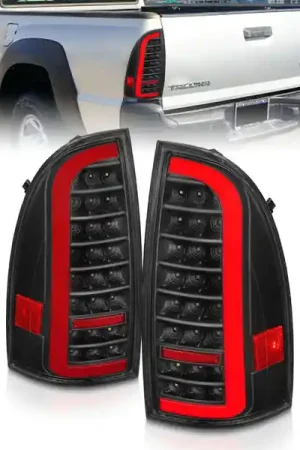 ANZO 05-15 Toyota Tacoma Full LED Tail Lights w/Light Bar Sequential Black Housing Clear Lens Top Rated