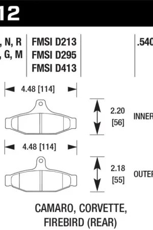Hawk 85-97 Chevrolet Camaro w/Rear Disc Brakes/84-96 Chevrolet Corvette DTC-60 Race Rear Brake Pads Latest