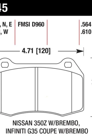 Hawk 2003-2004 Infiniti G35 (w/Brembo Brakes) HPS 5.0 Front Brake Pads Final Sale