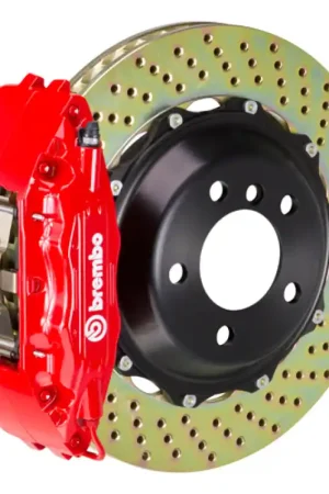 Premium Brembo 95-98 240SX/ w/5-lug Hubs Front GT BBK 4 Piston Cast 2pc 332x32 2pc Rotor Drilled-Red