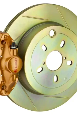 Original Brembo 02-07 Impreza/WRX Rear GT BBK 2 Piston Cast 2pc 316 x20 1pc Rotor Slotted Type1 - Gold