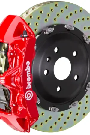 Buy Online Brembo 07-18 Wrangler/Unlimited Front GT BBK 6 Piston Cast 365x34 2pc Rotor Drilled-Red