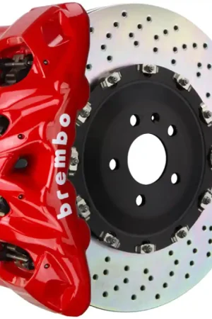 Warranty Included Brembo 14+ Model S AWD w/ DC (Excl Plaid) Fr GT BBK 8Pis Cast 412x38 2pc Rotor Drilled-Red