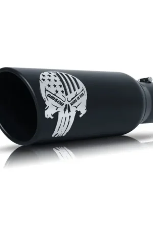 Gibson Patriot Skull Rolled Edge Angle-Cut Tip - 5in OD/3.5in Inlet/12in Length Outlet - Blk Ceramic Mega Sale