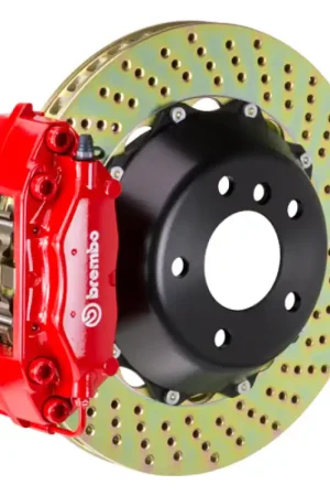 New Release Brembo 08-13 135i (E81/E82/E88) Rear GT BBK 4 Piston Cast 345x28 2pc Rotor Drilled-Red