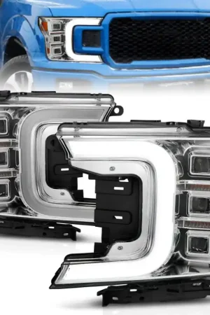 Top Rated ANZO 18-20 Ford F-150 Full Led Projector Light Bar Style Headlights - Chrome Amber