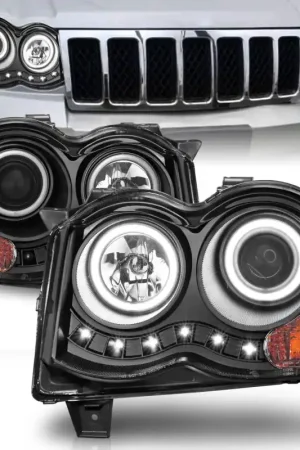 ANZO 2008-2010 Jeep Grand Cherokee Projector Headlights w/ Halo Black (CCFL) Mega Sale