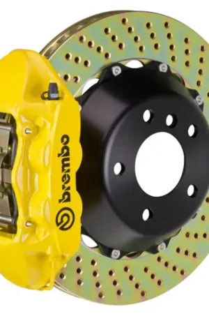 Brembo 11-18 Cayenne/S/GTS Rear GT BBK 4 Piston Cast 380x28 2pc Rotor Drilled- Yellow Free Delivery