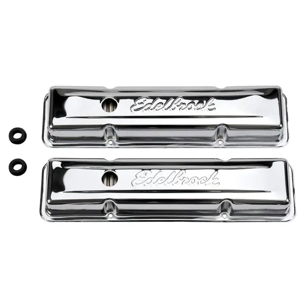 Edelbrock Valve Cover Signature Series Chevrolet 1959-1986 262-400 CI V8 Low Chrome Worldwide Shipping