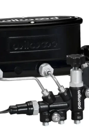 Hot Picks Wilwood HV Tandem M/C Kit w L/H Bracket & Prop Valve - 1 1/8in Bore Black