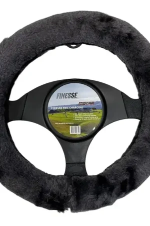 Direct From Factory MyCar Finesse Faux Fur Steering Wheel Cover Charcoal - SWCFAUX08