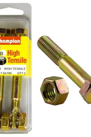 Holiday Sale Champion Pack of 2 (2x Zinc Plated Hex Bolts, 2x Nuts) M10 x 100mm High Tensile Grade 8.8 - BM98