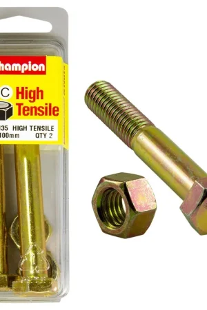 Champion Pack of 2 (2x Zinc Plated Hex Bolts, 2x Nuts) M12 x 100mm High Tensile Grade 8.8 - BM135 Reduced Price