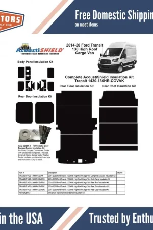 Door Insulation Kit for 2014-2020 Ford Transit High Roof Cargo Van 130" Last Chance
