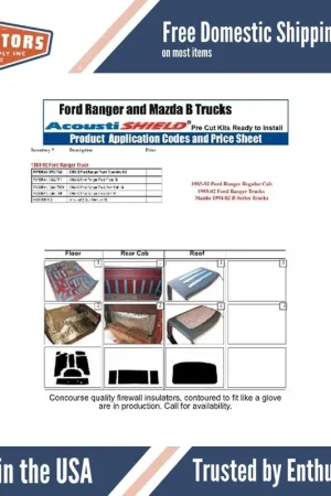 New Release Insulation Sound Deadener Kit for 1983-1992 Ford Ranger Acoustishield Roof
