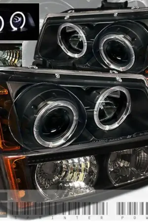 Black Pro Headlight With Bumper Lights - Blue Halo Modern