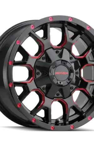 Budget Mayhem 8015 Warrior 18x9 / 5x127 BP / 18mm Offset / 87mm Hub Black w/ Prism Red Wheel