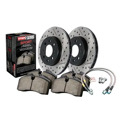 New Release StopTech Sport Axle Pack; Slotted and Drilled; Front Brake Kit with Brake lines