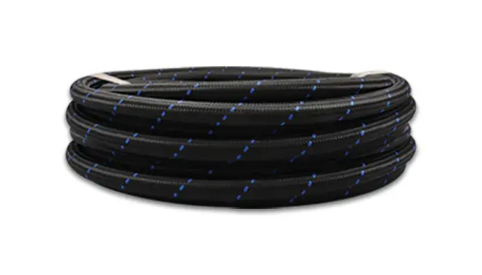 Vibrant Performance -6 AN Two-Tone Black/Blue Nylon Braided Flex Hose - 20 foot roll Luxury