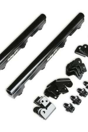 Trending Holley EFI Billet Fuel Rail Kit for LS Truck Intake Includes billet fuel rails, brackets, 4 -6 to 3/4-16 O-ring adapters, and mounting hardware.
