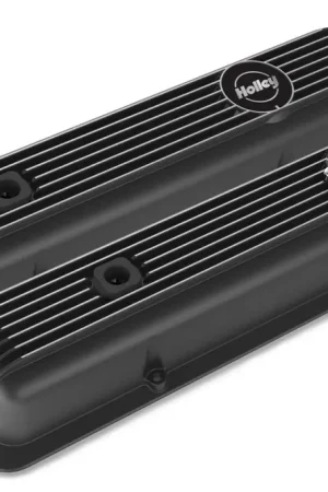 Holley Valve Covers - Muscle Series - Finned - SBC - Satin Black Machined Chevrolet Small Block - Perimeter Bolt - Cast Aluminum Clearance