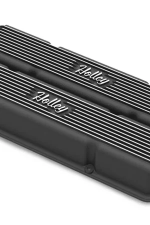 Holley Valve Covers - Vintage Series - Finned - SBC - Satin Black Machined Instant Buy